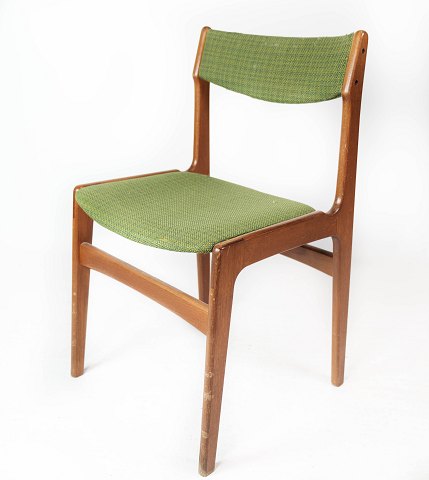 Set of four dining room chairs in teak and green upholstery, designed by Erik Buck from the 1960s. Produced at O.D møbler 