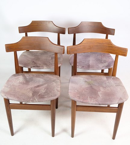 4 Dining room chairs - Teak - Grey fabric - Hans Olsen - 1960
