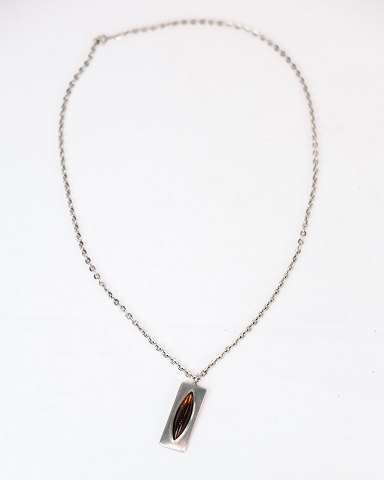 Necklace - Model No. 230 - Pewter - Embellished With Amber - Silver Chain - 
Jørgen Jensen - Pewter - 1960s
Great condition
