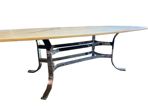 Marble Table - Pink Colored - Solid Steel/Chrome Frame - Illums Bolighus - 1980s