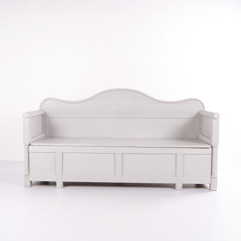 Antik Svensk Slagbænk - Grå bemalet - Opbevaring - 1900 talletFlot stand