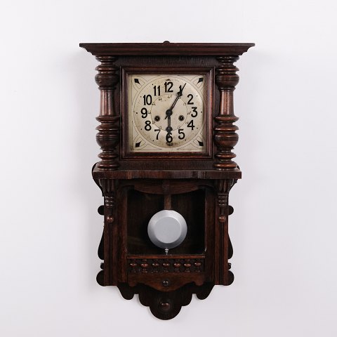 Antique Oak Wall Clock with Carved Details from the 1920s