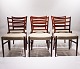 Set of 6 dining chairs by N.O. Møller of rosewood and upholstered with light 
wool fabric.
5000m2 showroom.