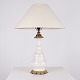 Lamp in White Opaline Glass with Red Pattern and Brass Base from the 1880s
