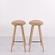 Pair of Mater Bar Stools in Oak and Natural Leather