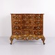 Antique Baroque Chest Of Drawers With 4 Drawers In Polished Walnut With Marquetry And Brass Handles From The 1760s