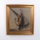 Oil Painting with Hanging Pheasant in a Gilt Wooden Frame, circa 1920s