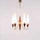 Bent Karlby Five Arm Chandelier in Brass and Teak with Opal Glass for Lyfa 1960s
