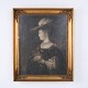 Vintage Portrait Print of a Woman with Feathered Hat 59 x 48 cm